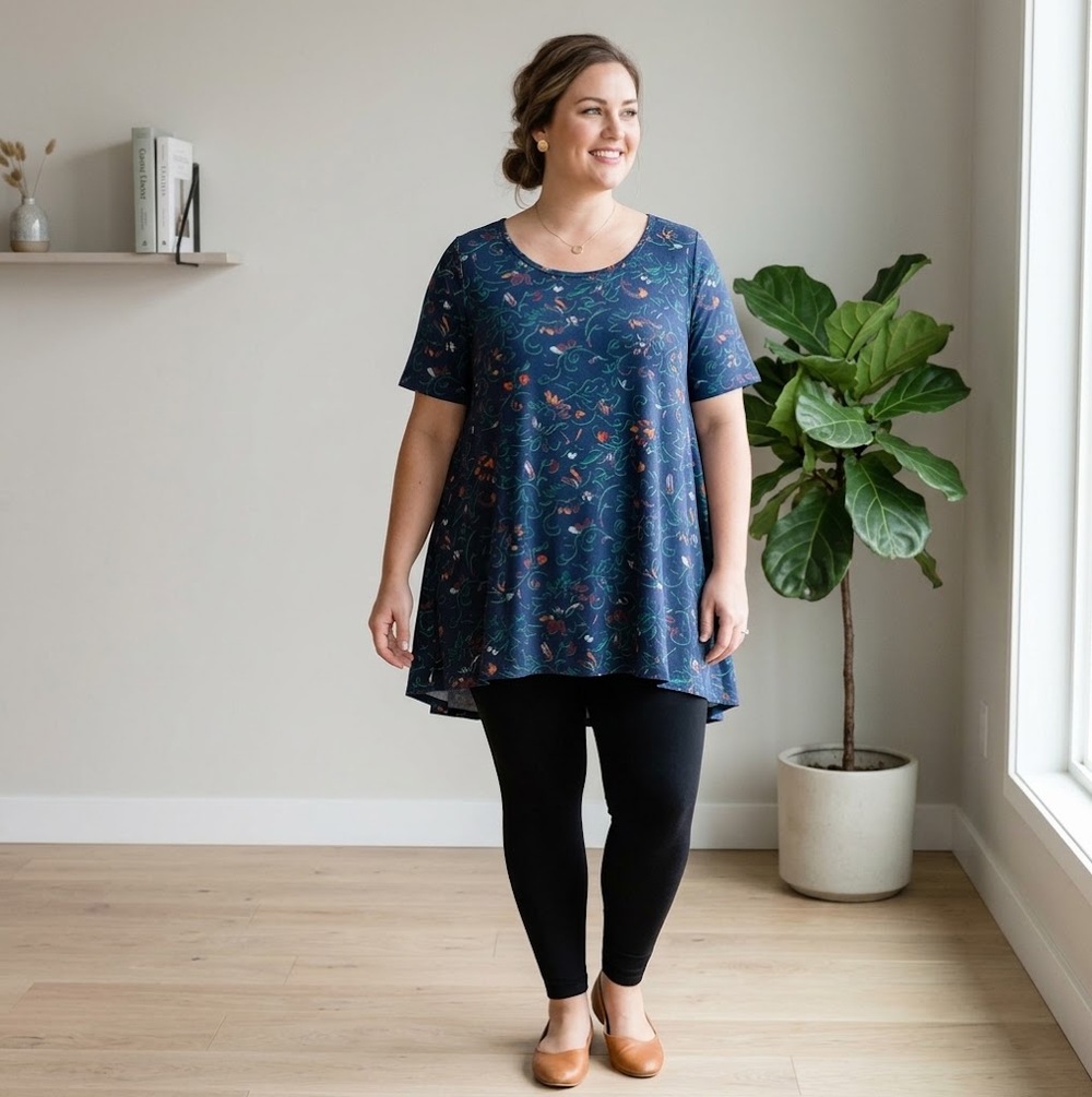 LuLaRoe Perfect T Floral Swing Tunic Top Navy 2XL NWT